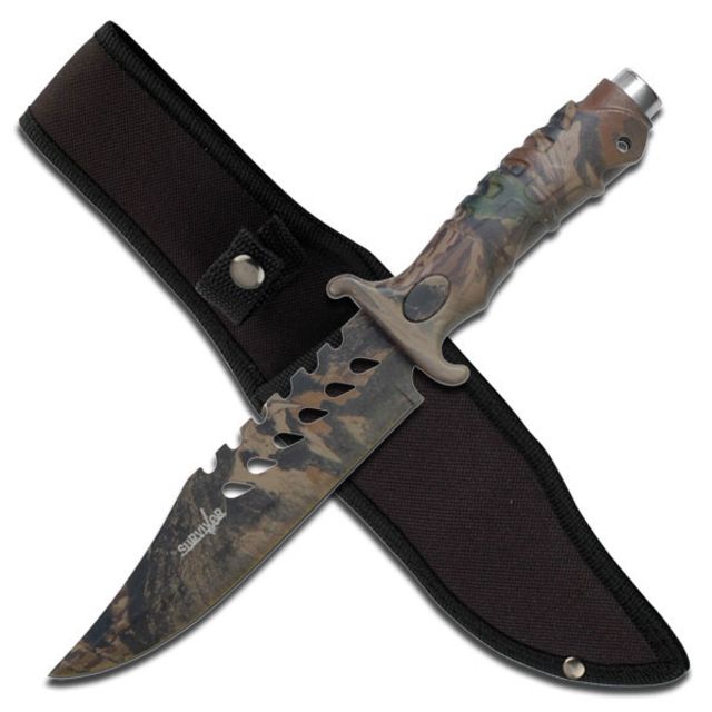 Survivor Fixed Blade 10.5in Stainless Steel Blade Camo Coated Handle - Survivor