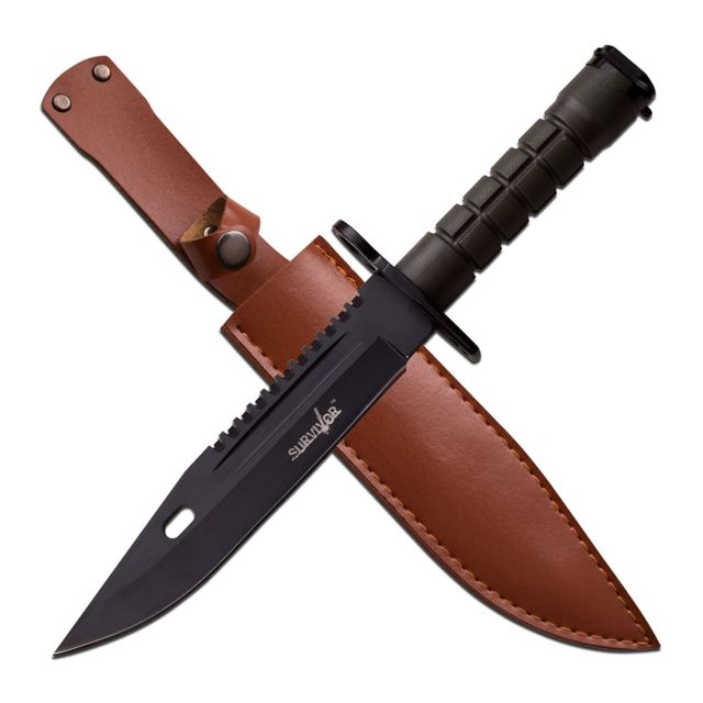 Survivor Fixed Blade 12.8in Stainless Steel Blade Green Nylon Fiber Handle - Survivor