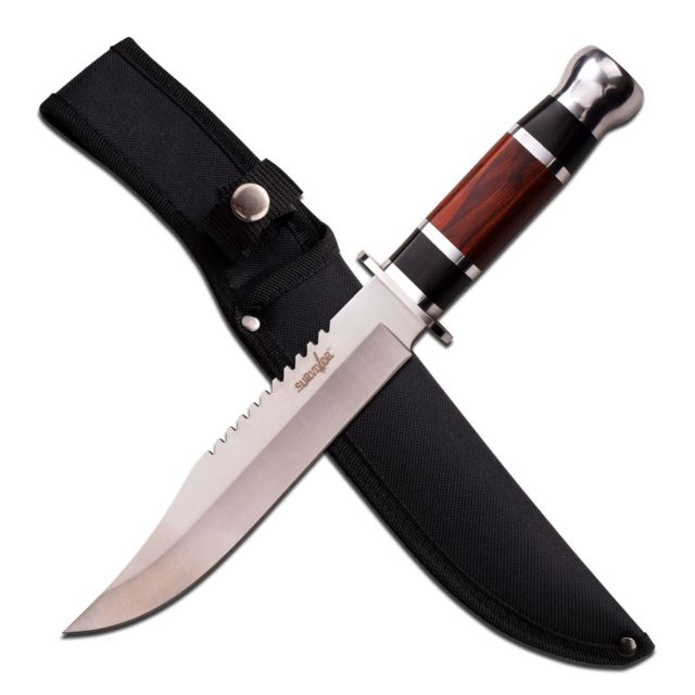 Survivor Fixed Blade 12in Stainless Steel Blade Black And Brown Color Wood Handle - Survivor