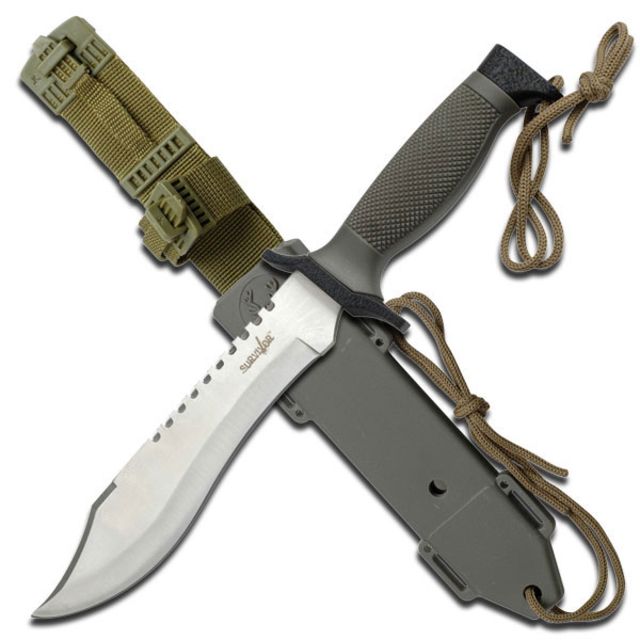 Survivor Fixed Blade 12in Stainless Steel Blade Brown Rubber Handle - Survivor
