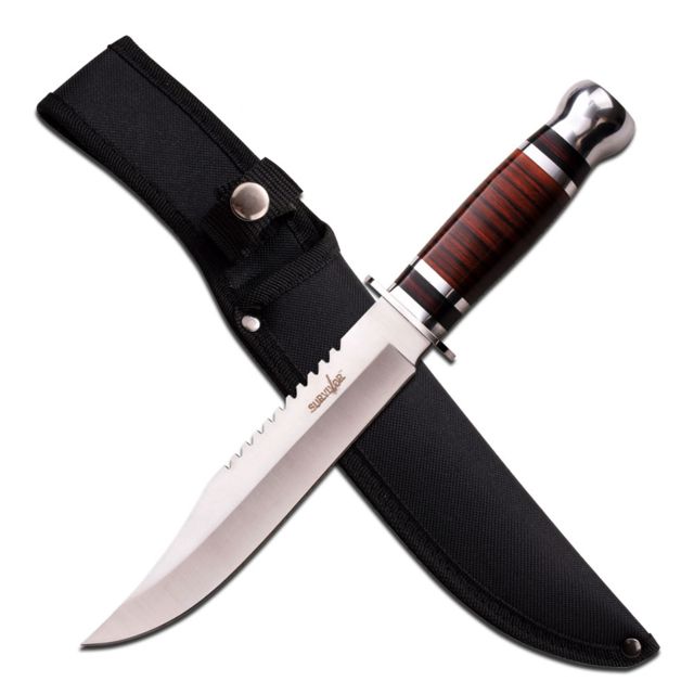 Survivor Fixed Blade 12in Stainless Steel Blade Brown Wood Handle - Survivor