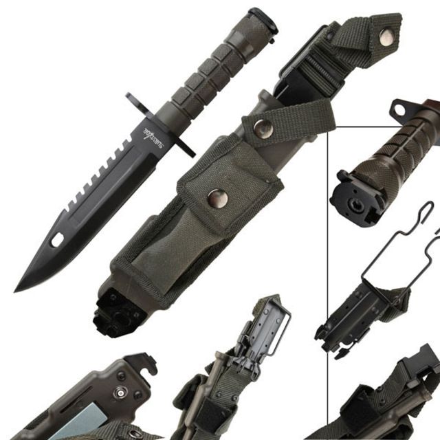 Survivor Fixed Blade 12in Stainless Steel Blade M9 Bayonet Style Military Green Handle - Survivor