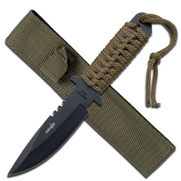 Survivor Fixed Blade 7.5in Stainless Steel Blade Full Tang Military Green Cord Wrapped Handle - Survivor