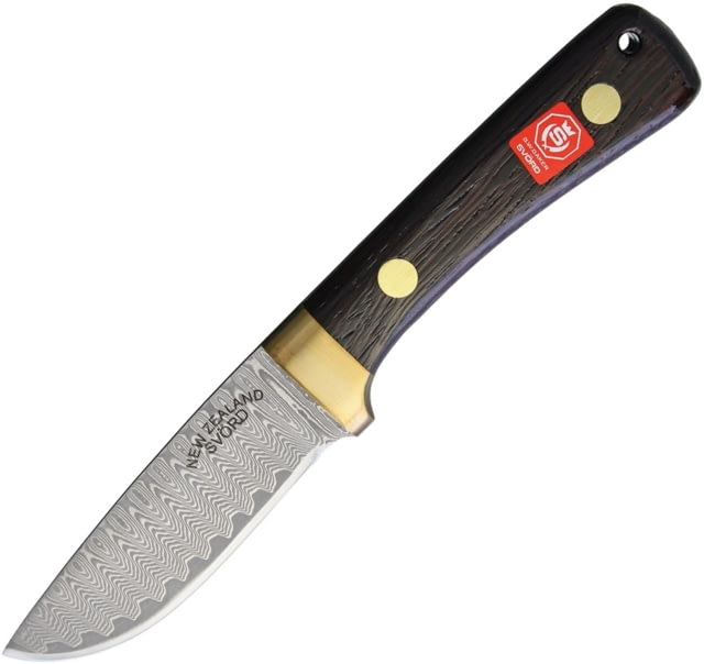 Svord Damascus Drop Point Folding Knife 8in Closed 3.5in Damascus Steel Drop Point Walnut Handle Brass Guard Black Leather Belt Sheath Wooden Gift Box - Svord