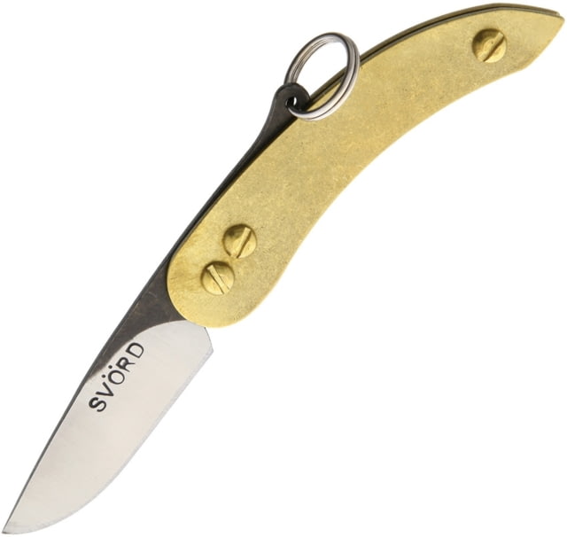Svord Peasant Micro Folding Knife Peasant Micro 4in Closed 2in Two-Tone Finish Carbon Steel Drop Point Brass Handle Keyring Brown Leather Pouch - Svord