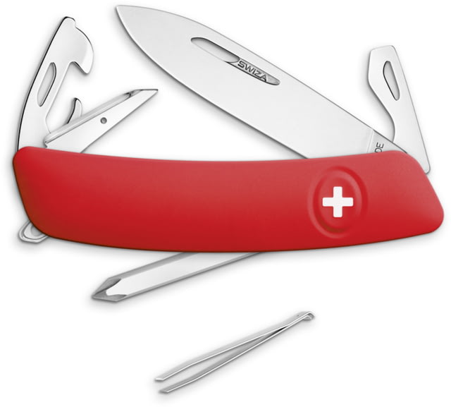 Swiza D04R Swiss Pocket Knife w/Ring Folding Knife 3.63" closed Red synthetic handle - Swiza
