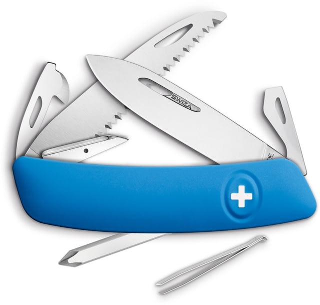 Swiza D06 Swiss Button Lock Folding Knife D05 Swiss Pocket Knife 3.75in Closed Blue Synthetic Handle