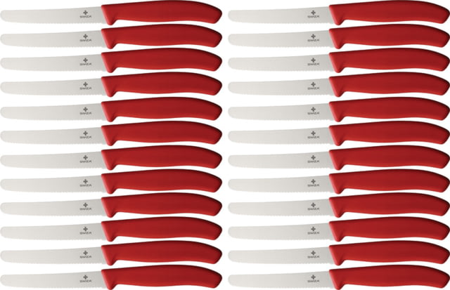 Swiza Steak Knife Box of 24 4.25" satin finish serrated stainless blade Red plastic handle - Swiza