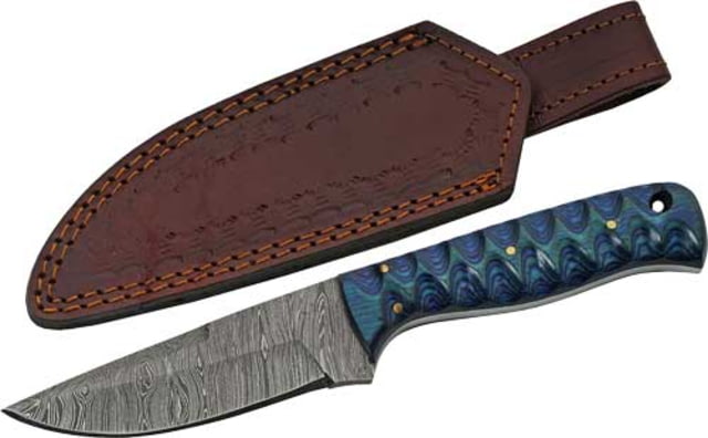 Rite Edge Twisted Wood Hunter Damascus Knife 4in Damascus Blade Blue Twisted Wood Handle - Rite Edge