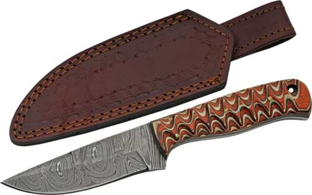 Rite Edge Twisted Wood Hunter Damascus Knife 4in Damascus Blade Red Twisted Wood Handle - Rite Edge