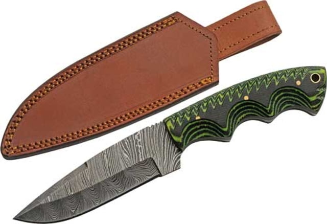 Rite Edge Tree Ridge Micarta Damascus Knife 5in Clip Point Green/Black Micarta Handle - Rite Edge