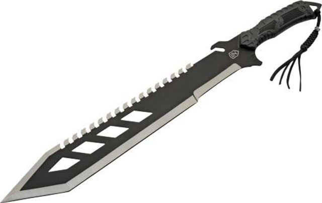 Sierra Zulu Trident Machete 17.75in Black Tanto Blade Saw Tooth Back Edge Black Glass Filled Nylon Handle - Sierra Zulu