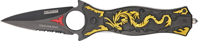Tac Force Dragon Linerlock Fold Knife black coated HC SS dagger style blade Gold dragon cutout - Tac Force