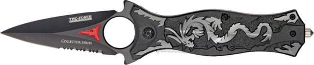 Tac Force Dragon Linerlock Fold Knife black coated HC SS dagger style blade Gray dragon cutout - Tac Force