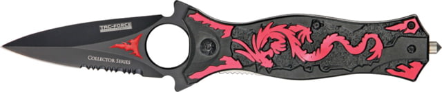Tac Force Dragon Linerlock Fold Knife black coated HC SS dagger style blade Red dragon cutout - Tac Force