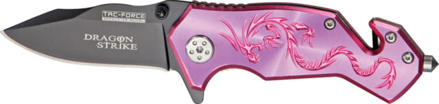 Tac Force Dragon Strike A/O Fold Knife black coated HC steel blade Pink anodized Alum. handle - Tac Force Knives