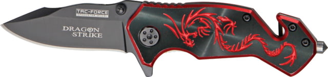 Tac Force Dragon Strike A/O Fold Knife black coated HC steel blade Red anodized Alum. handle - Tac Force