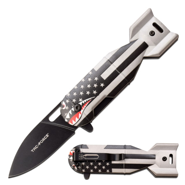 TAC Force Drop Point Spring Assisted Knife 2.25 in 3Cr13 Stainless Steel Stainless Steel Grey/Flag - Tac Force