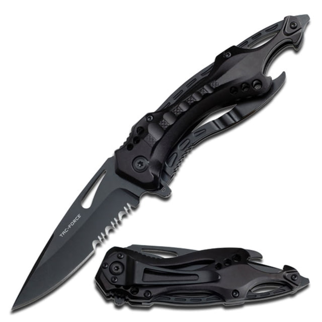 TAC Force Drop Point Spring Assisted Knife w/Pocket Clip 3.25 in 3Cr13 Stainless Steel Stainless Steel Black - Tac Force