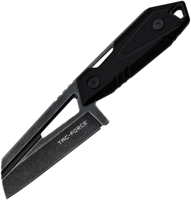 TAC Force Black 4in Fixed Blade Knife 8.5in Overall 4in Black Stonewash SS Wharncliffe Blade Black Nylon Handle Black Canvas Belt Sheath - Tac Force