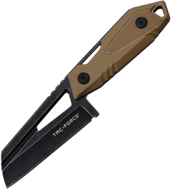 TAC Force Brown 4in Fixed Blade Knife 8.5in Overall 4in Black Stonewash SS Wharncliffe Blade Brown Nylon Handle Brown Canvas Belt Sheath - Tac Force