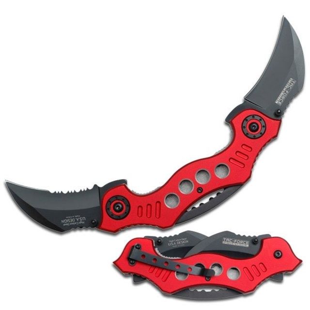 TAC Force Folding Blade 2.5in Stainless Steel Blade Red Aluminum Handle - Tac Force Knives