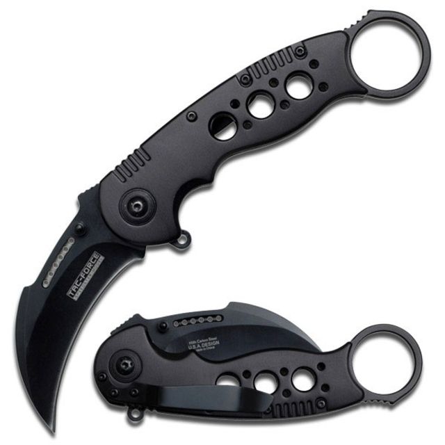 TAC Force Folding Blade 2.75in Stainless Steel Blade Black Karambit Aluminum Handle