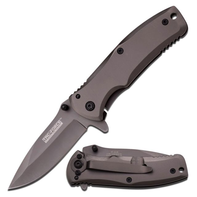 TAC Force Folding Blade 2.75in Stainless Steel Blade Grey Titanium Coated Stainless Steel Handle - Tac Force