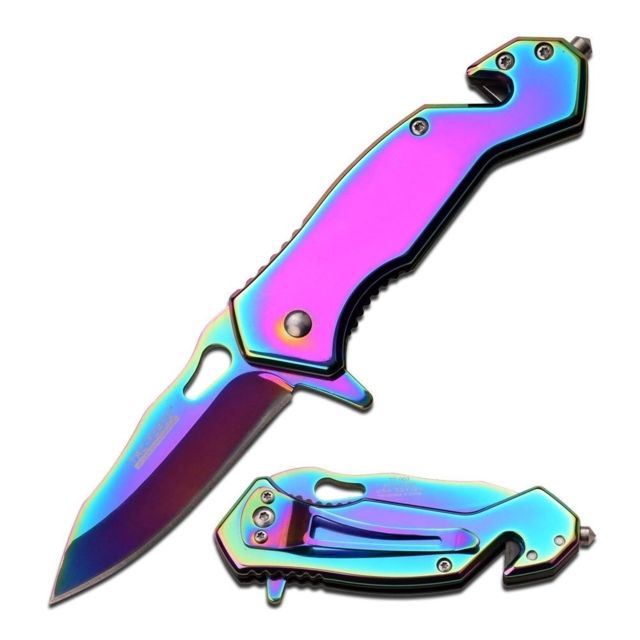 TAC Force Folding Blade 2.7in Stainless Steel Blade Rainbow Ti-Coated Handle - Tac Force