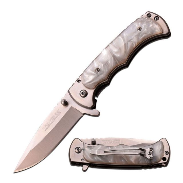 TAC Force Folding Blade 3.1in Stainless Steel Blade White Pearl Resin Handle - Tac Force