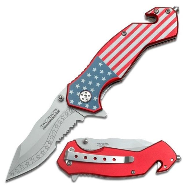TAC Force Folding Blade 3.25in Stainless Steel Blade American Flag Graphic Aluminum Handle - Tac Force