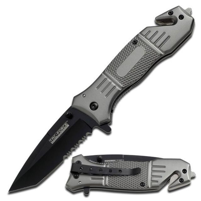 TAC Force Folding Blade 3.25in Stainless Steel Blade Grey Aluminum Handle - Tac Force