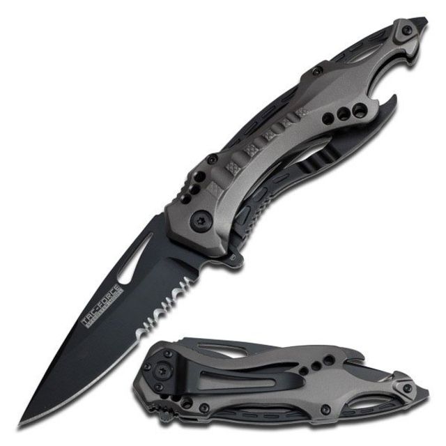 TAC Force Folding Blade 3.25in Stainless Steel Blade Grey Aluminum Handle - Tac Force