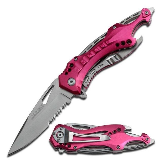 TAC Force Folding Blade 3.25in Stainless Steel Blade Pink Aluminum Handle - Tac Force