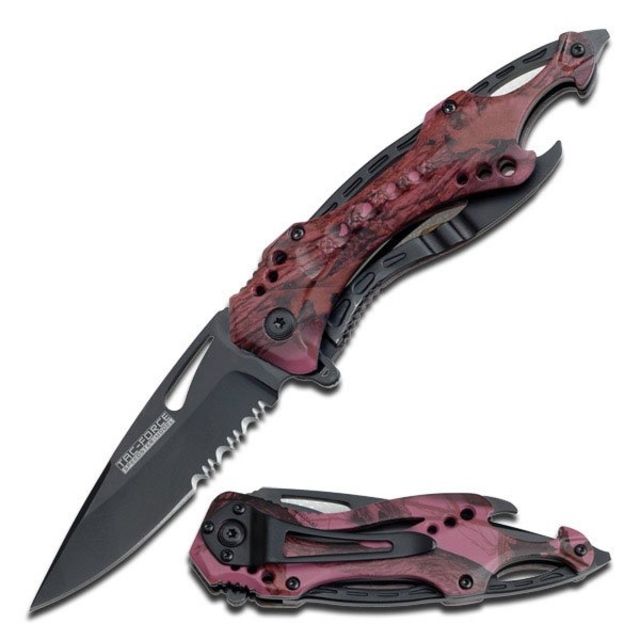 TAC Force Folding Blade 3.25in Stainless Steel Blade Pink Camo Aluminum Handle