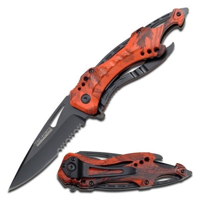 TAC Force Folding Blade 3.25in Stainless Steel Blade Red Camo Aluminum Handle - Tac Force