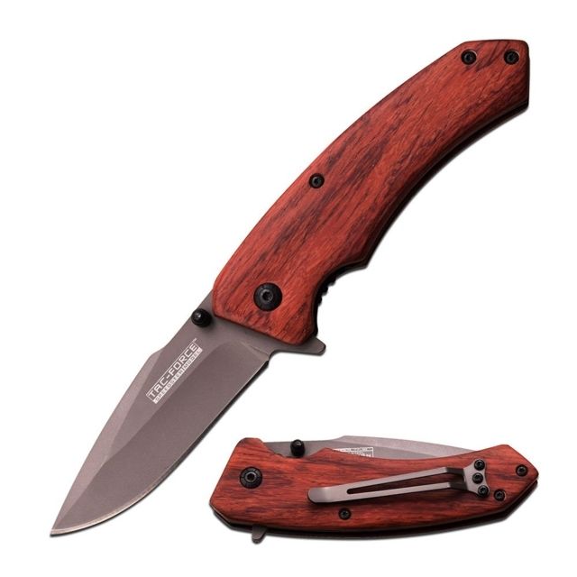 TAC Force Folding Blade 3.25in Stainless Steel Blade Wood Handle - Tac Force