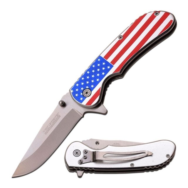TAC Force Folding Blade 3.5in Stainless Steel Blade Aluminum With America Flag On Handle