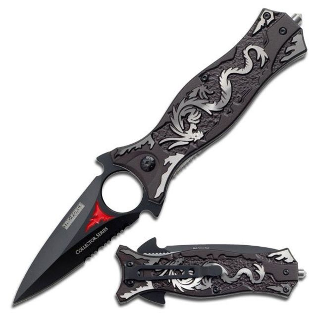 TAC Force Folding Blade 3.5in Stainless Steel Blade Grey Dragon Aluminum Handle - Tac Force