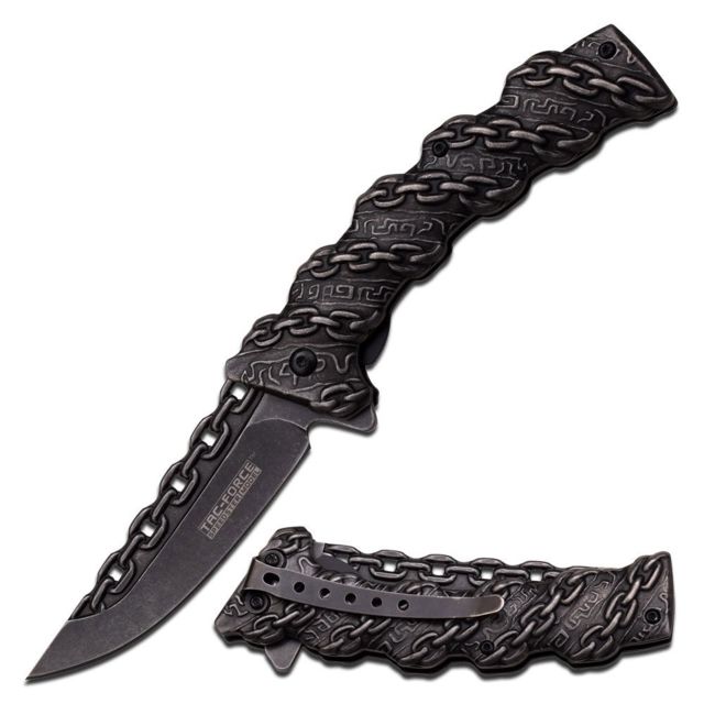 TAC Force Folding Blade 3.5in Stainless Steel Blade Stonewashed Stainless Steel Handle - Tac Force