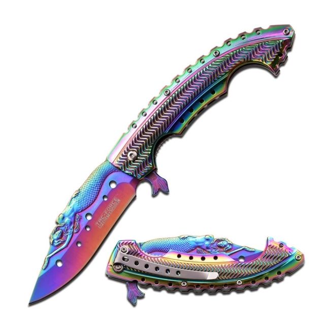 TAC Force Folding Blade 3.75in Stainless Steel Blade Rainbow Titanium Stainless Steel Handle - Tac Force