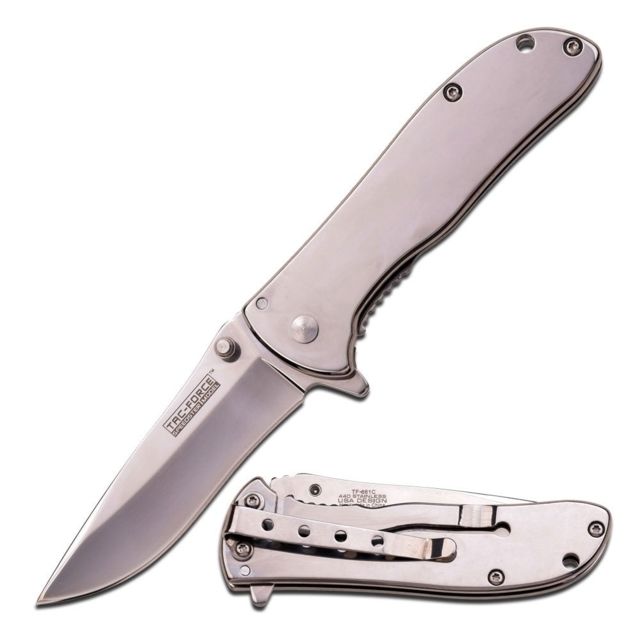 TAC Force Folding Blade 3in Stainless Steel Blade Mirror Stainless Steel Handle - Tac Force