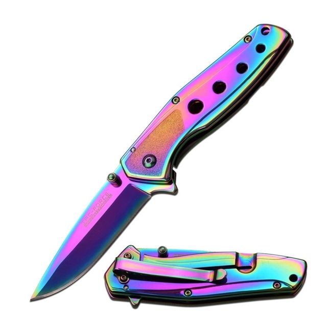 TAC Force Folding Blade 3in Stainless Steel Blade Rainbow Ti-Coated Stainless Steel Handle - Tac Force