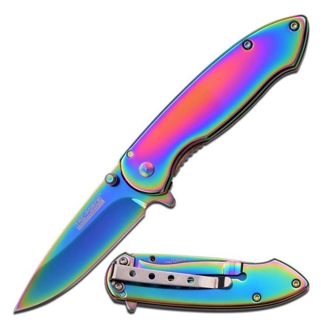TAC Force Folding Blade 3in Stainless Steel Blade Rainbow Titanium Coated Stainless Steel Handle - Tac Force