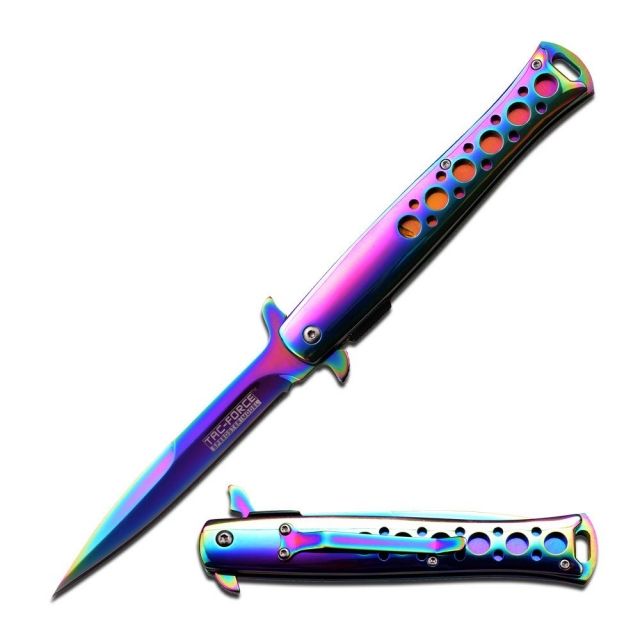 TAC Force Folding Blade 4.2in Stainless Steel Blade Rainbow Titanium Coated Stainless Steel Handle - Tac Force