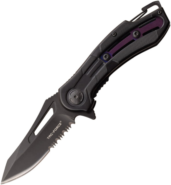 TAC Force Framelock A/O Purple Folding Knife 3.25" black finish stainless blade Black stainless handle with purple stainless inser - Tac Force
