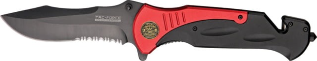 Tac Force Large Rescue Linerlock Fold Knife black coated HC SS Red and black anodized Handle - Tac Force