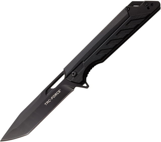 TAC Force Linerlock A/O Folding Knife 3.5" black finish 3Cr13 stainless tanto blade Black anodized aluminum handle - Tac Force
