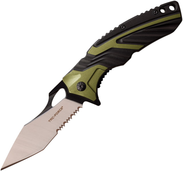 TAC Force Linerlock A/O Green Folding Knife 3.5" two-tone finish partially serrated 3Cr13 stai Black and green aluminum handle - Tac Force