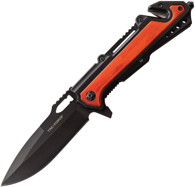 TAC Force Linerlock A/O Pakkawood Folding Knife 3.5" black finish 3Cr13 stainless blade Black stainless handle with brown pakkawood onlay - Tac Force